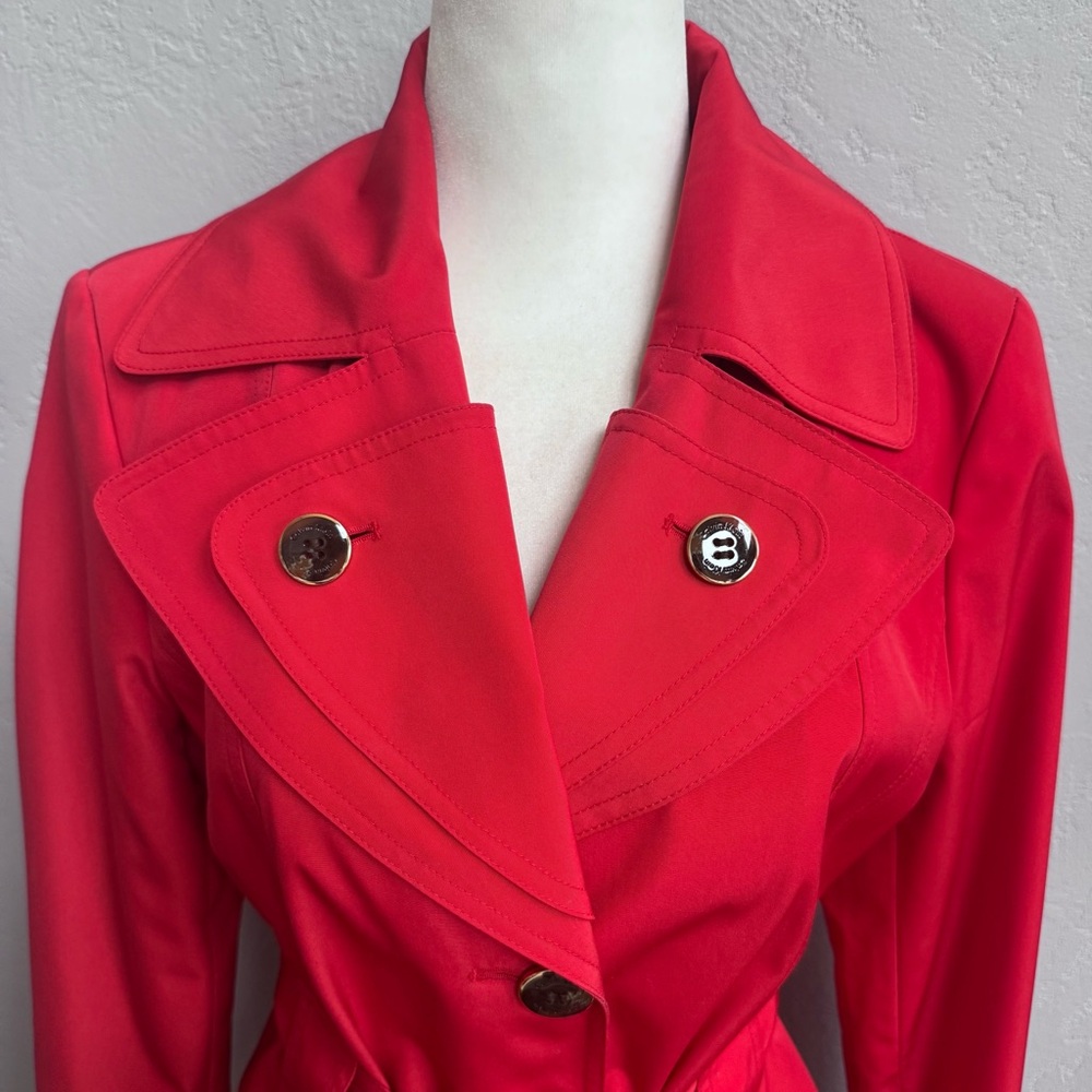 Calvin Klein Red Trench Coat with Belt - Picture 4 of 10